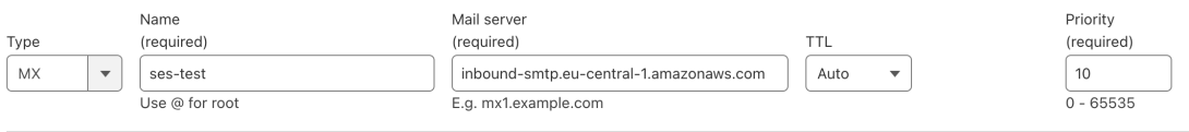 AWS SES Setting MX record