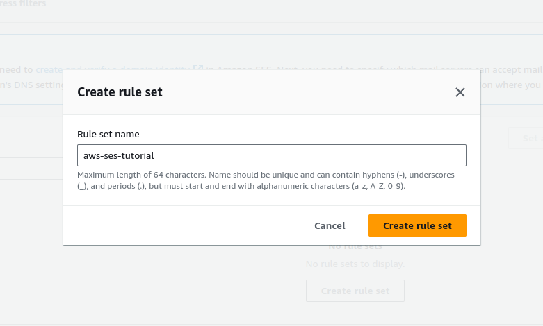 AWS SES Create rule set