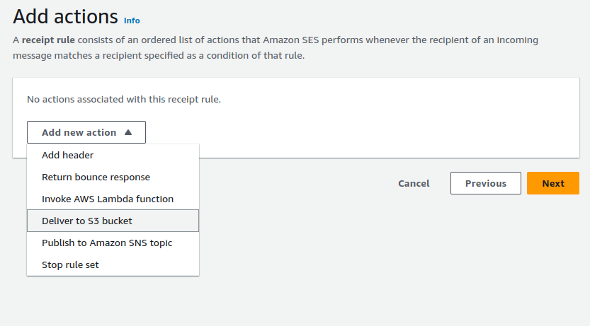 AWS SES Add actions