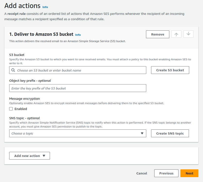 AWS SES Add actions