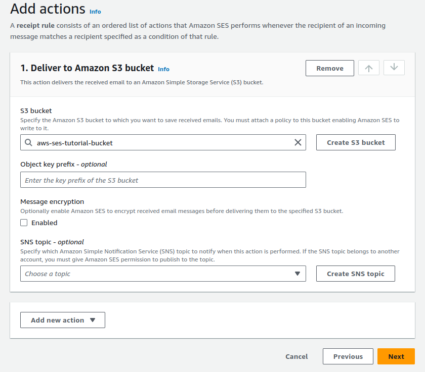 AWS SES Add action